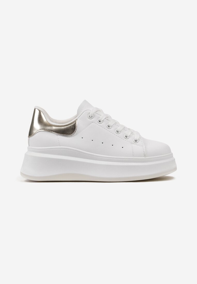  Sneakers Alb-Aurii cu Perforație Delicată și Ursuleț de cauciuc la Șireturi Zephra