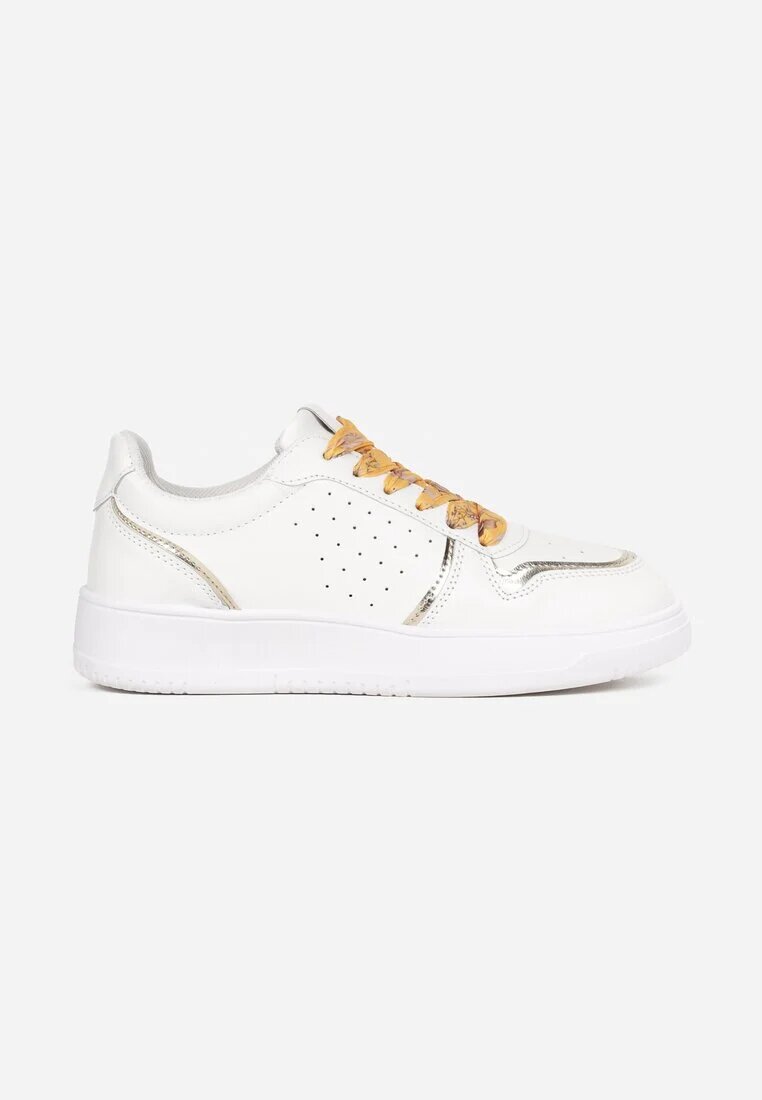  Sneakers Alb-Auriu cu Inserții Strălucitoare și Șireturi Decorative Horustia