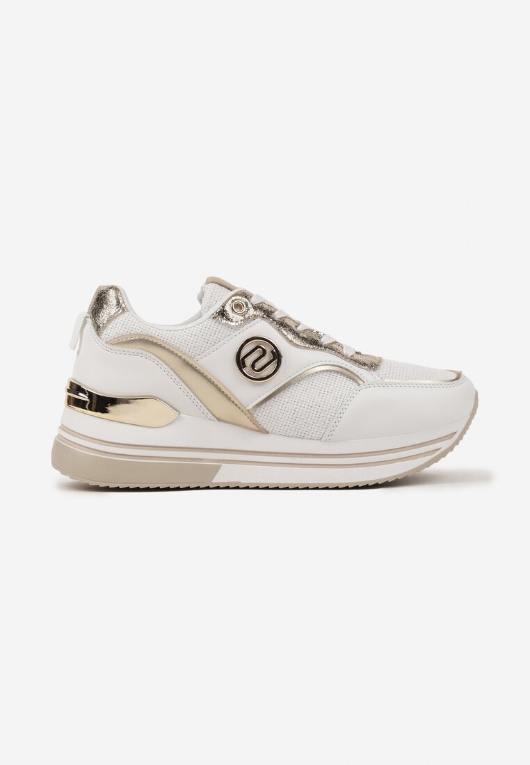  Sneakers Alb-Auriu cu Talpă Groasă cu Inserții Metalice Gonnith