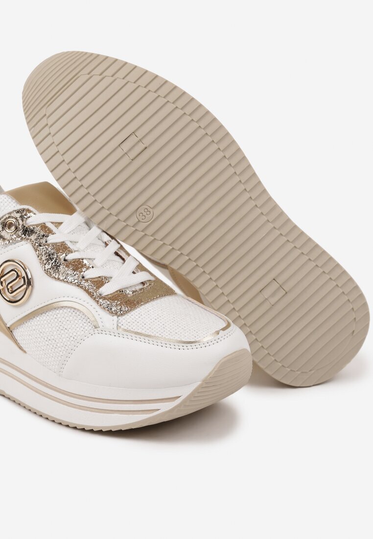  Sneakers Alb-Auriu cu Talpă Groasă cu Inserții Metalice Gonnith