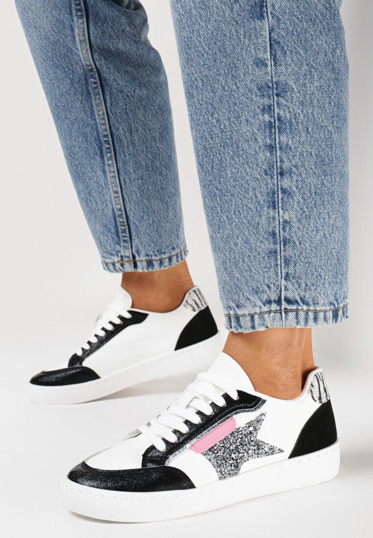  Sneakers Alb-Negru cu Stea Sclipitoare Tileva