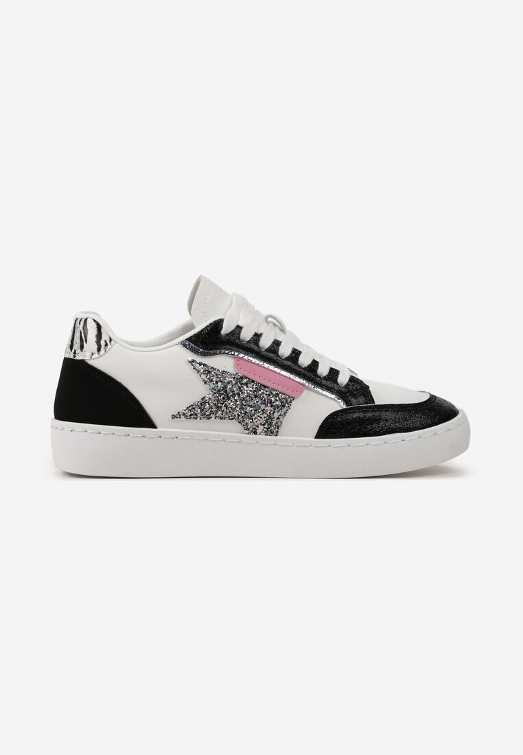  Sneakers Alb-Negru cu Stea Sclipitoare Tileva