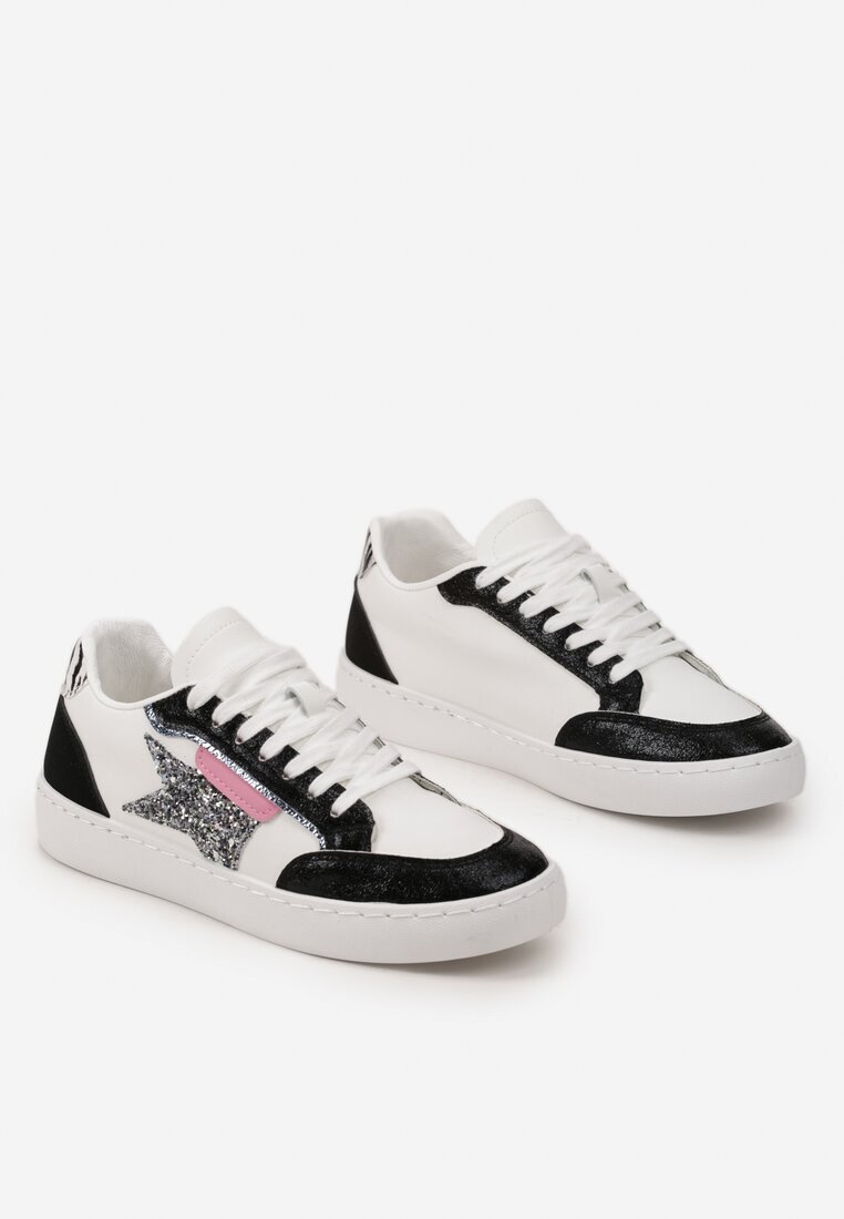  Sneakers Alb-Negru cu Stea Sclipitoare Tileva