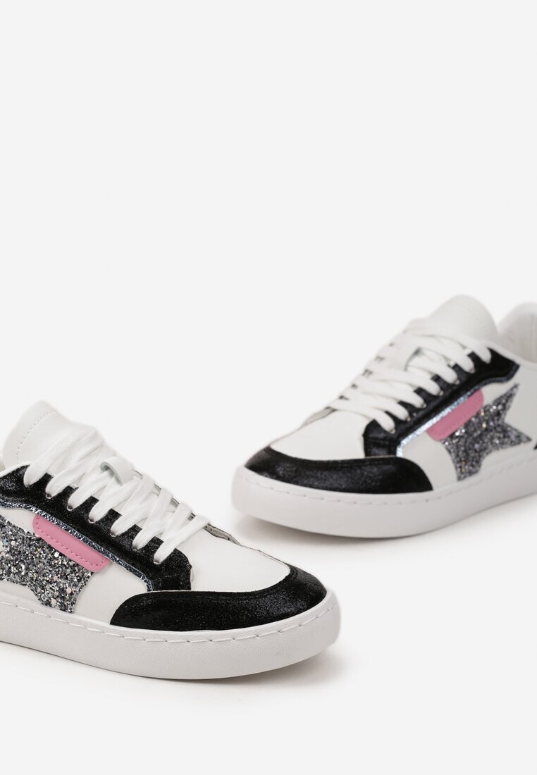  Sneakers Alb-Negru cu Stea Sclipitoare Tileva