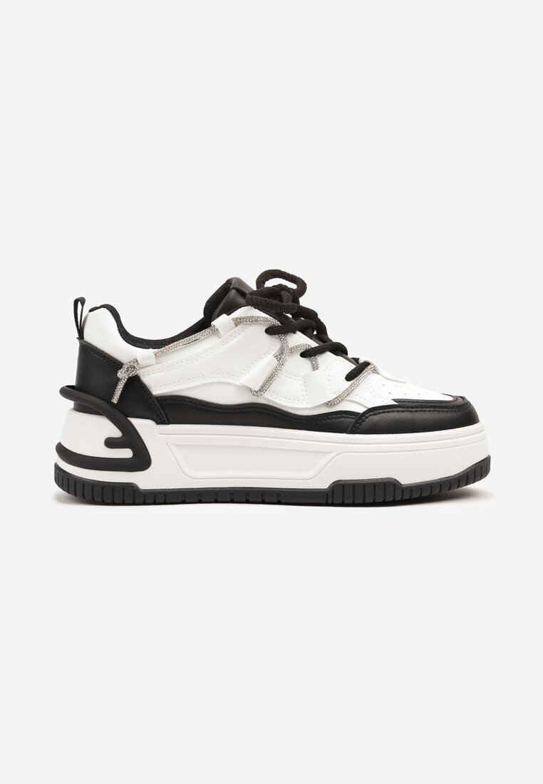  Sneakers Alb-Negru cu Talpă Groasă Împodobiți cu Zirconii Neothra