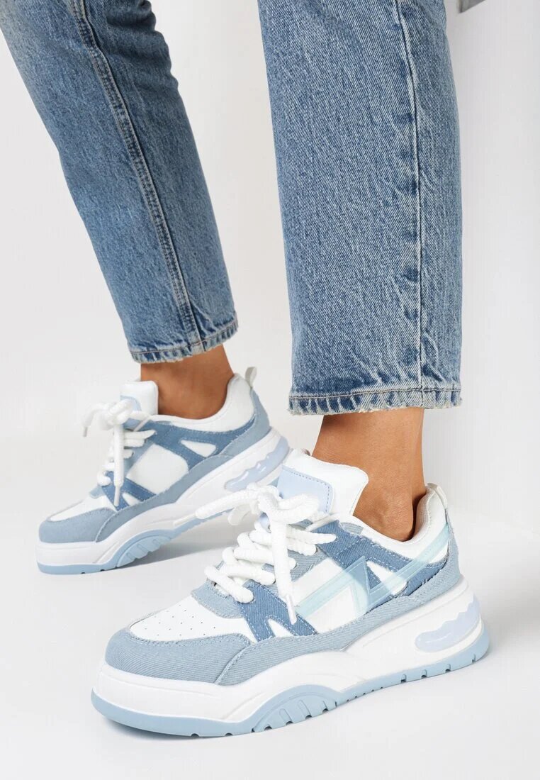  Sneakers albastre cu șireturi largi Platinia