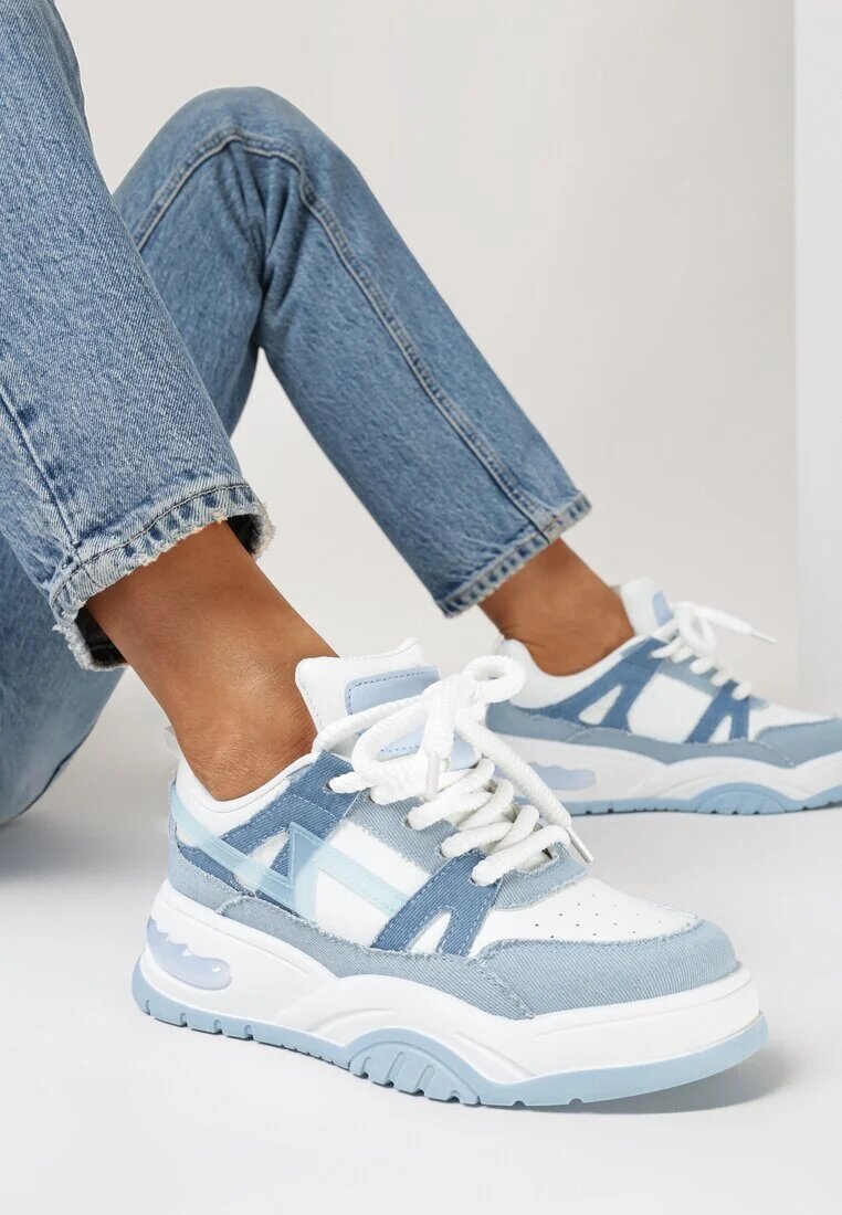  Sneakers albastre cu șireturi largi Platinia