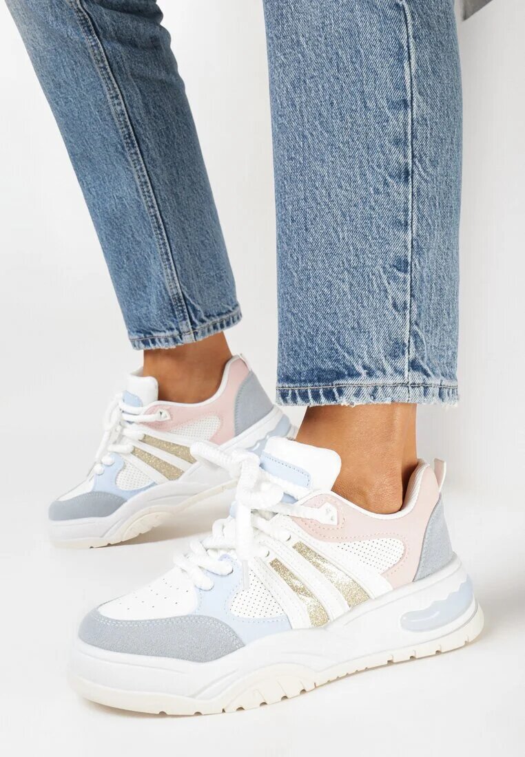  Sneakers Albe-Albastre cu Sclipici și Perforații Kimelle