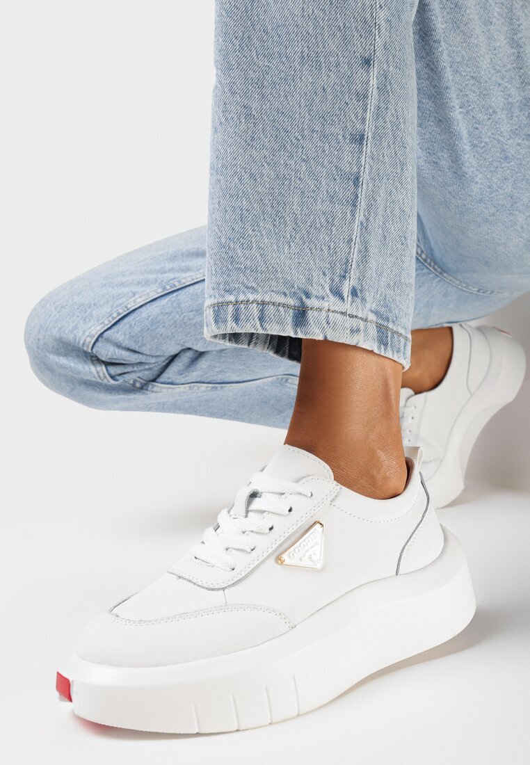  Sneakers Albe din Piele Naturală cu Platformă Rilafi
