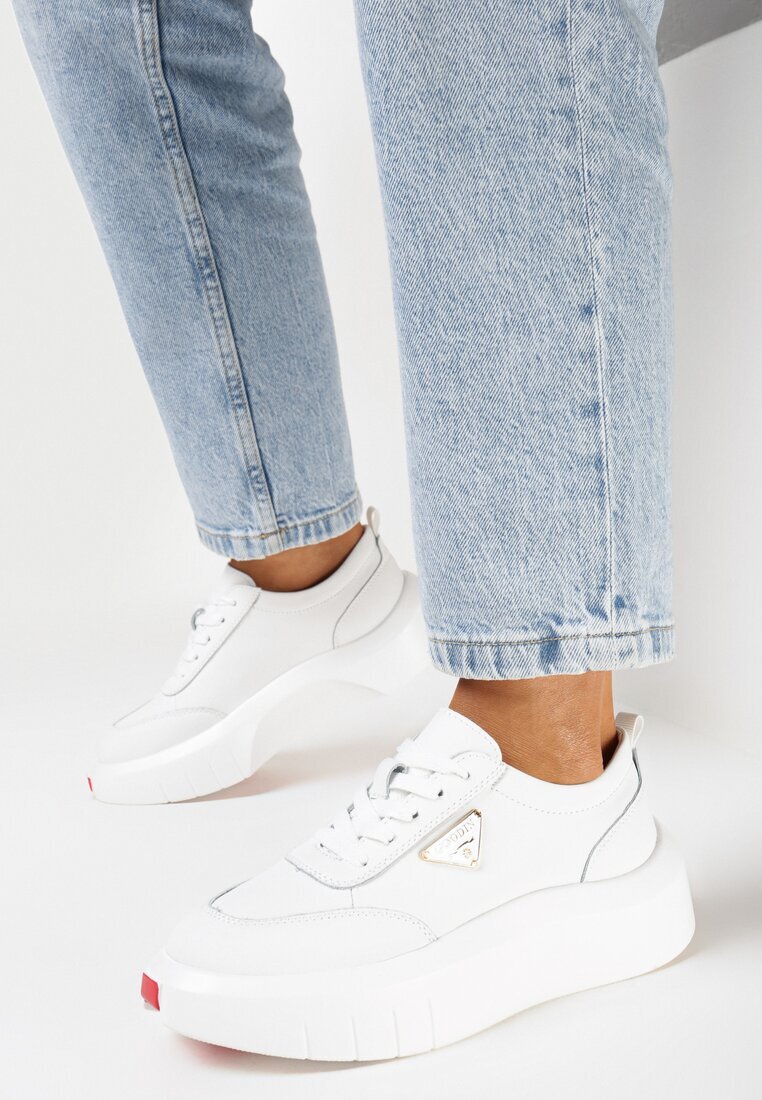  Sneakers Albe din Piele Naturală cu Platformă Rilafi