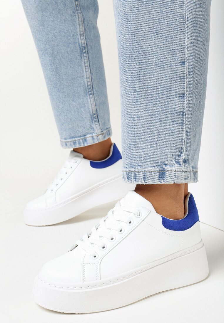  Sneakers Albi-Albaștri cu platformă cu inserție colorată la spate Maridora
