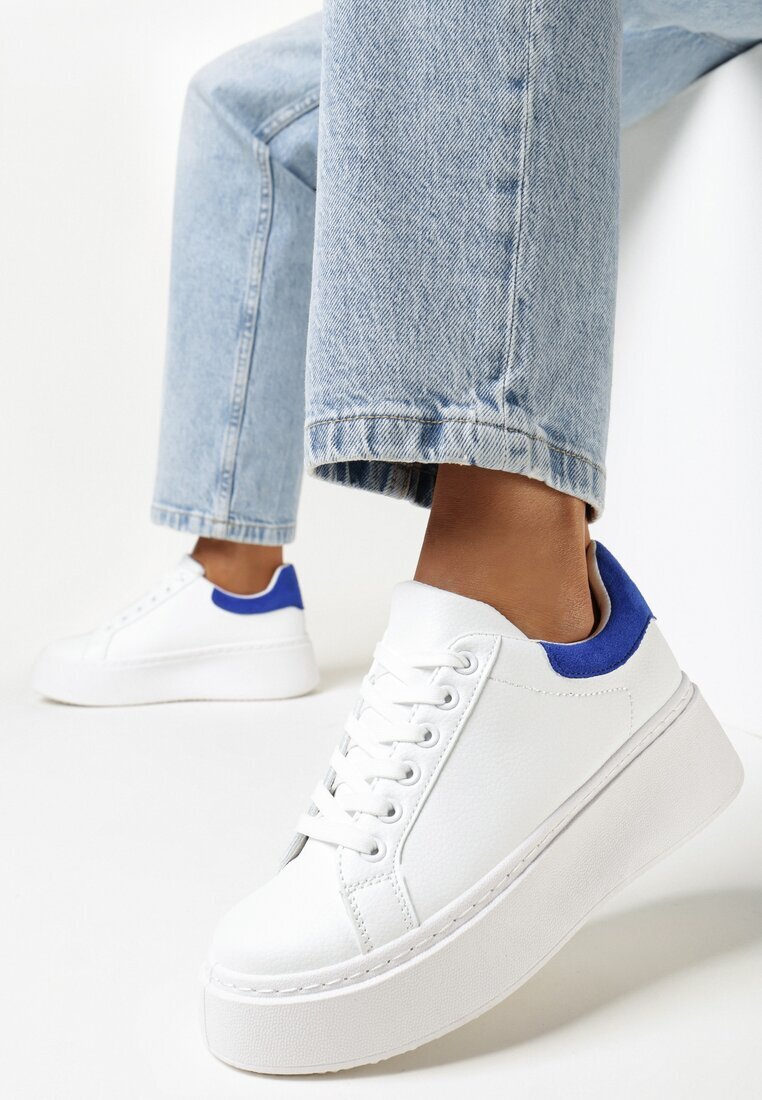  Sneakers Albi-Albaștri cu platformă cu inserție colorată la spate Maridora