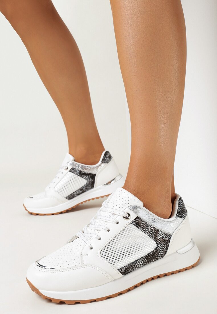  Sneakers Albi cu Bandă Decorativă pe Carâmb Vilani