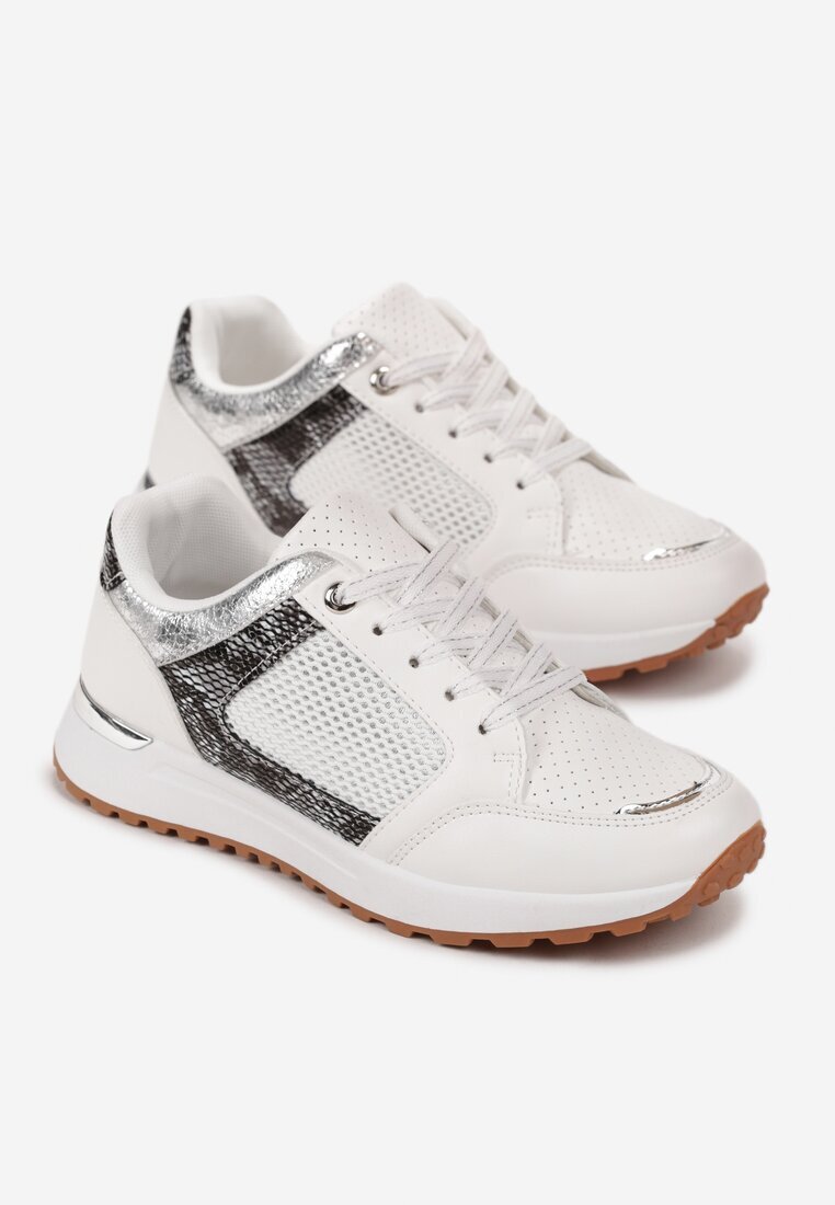  Sneakers Albi cu Bandă Decorativă pe Carâmb Vilani
