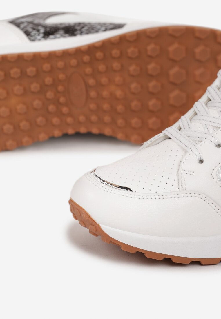  Sneakers Albi cu Bandă Decorativă pe Carâmb Vilani