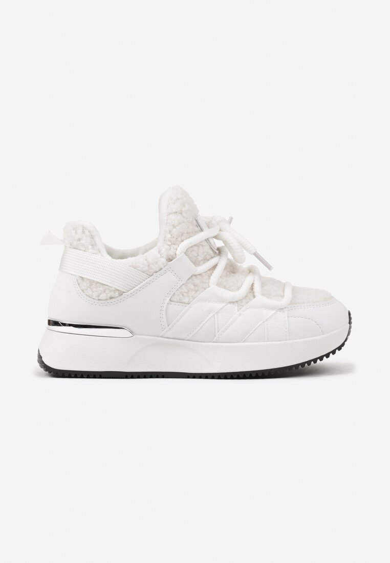  Sneakers Albi cu Blăniță tip Miel cu Talpă Groasă Zinithara