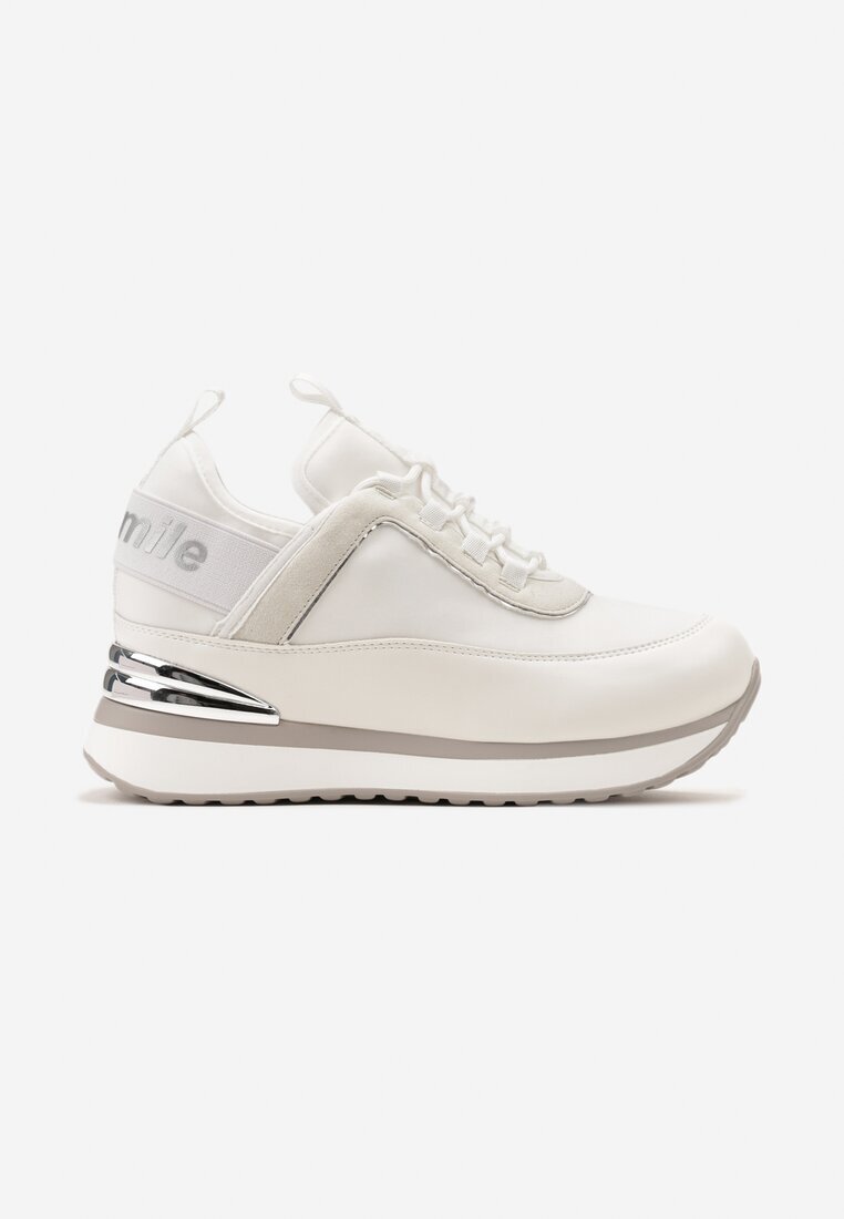  Sneakers Albi cu platformă ascunsă placă metalică și inscripție Yenavra