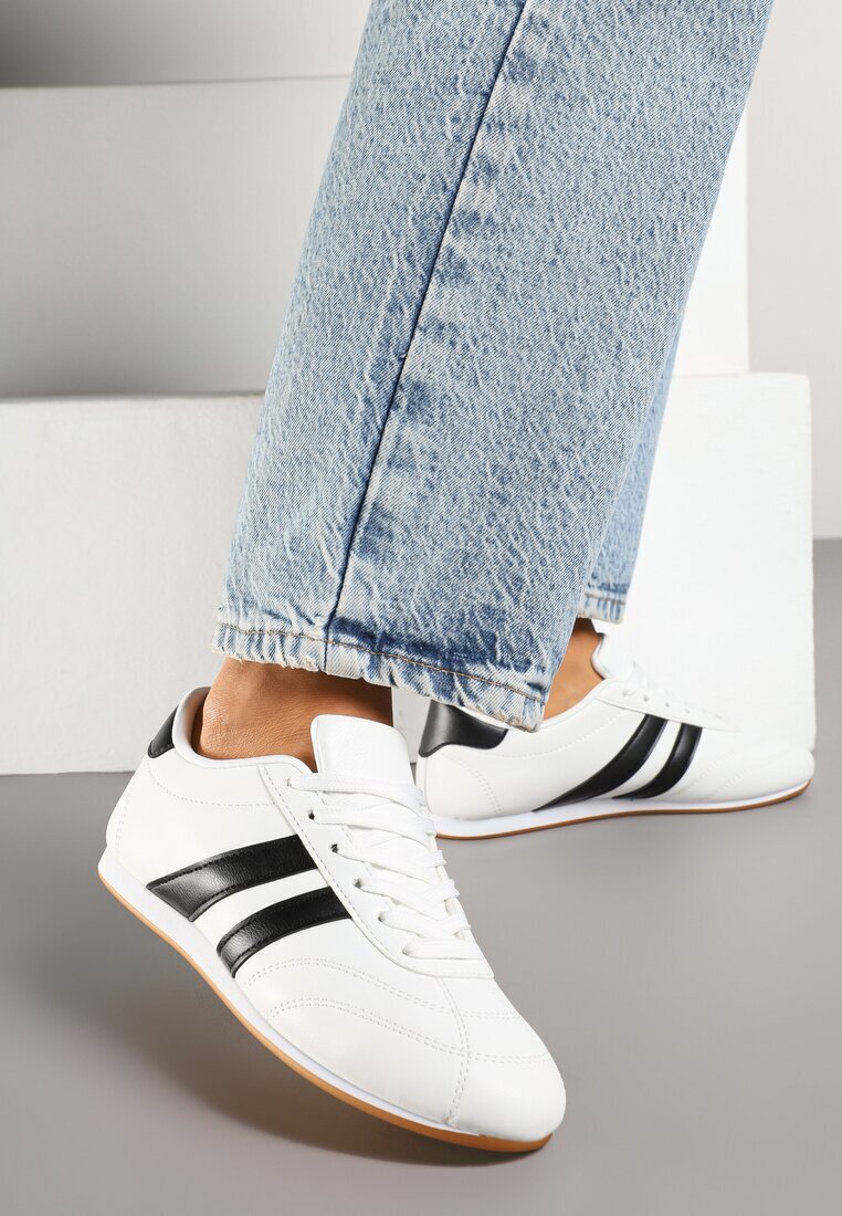  Sneakers Albi-Negri Cu șireturi Stil Tenis Liavessa