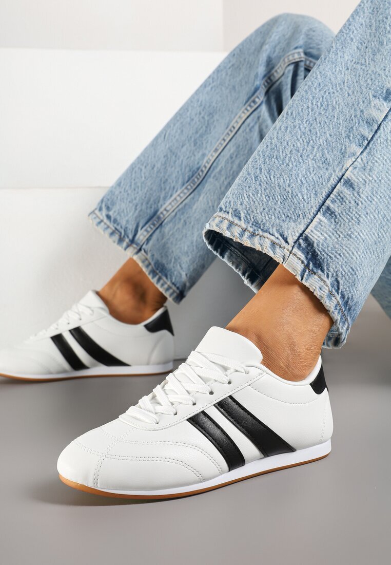  Sneakers Albi-Negri Cu șireturi Stil Tenis Liavessa