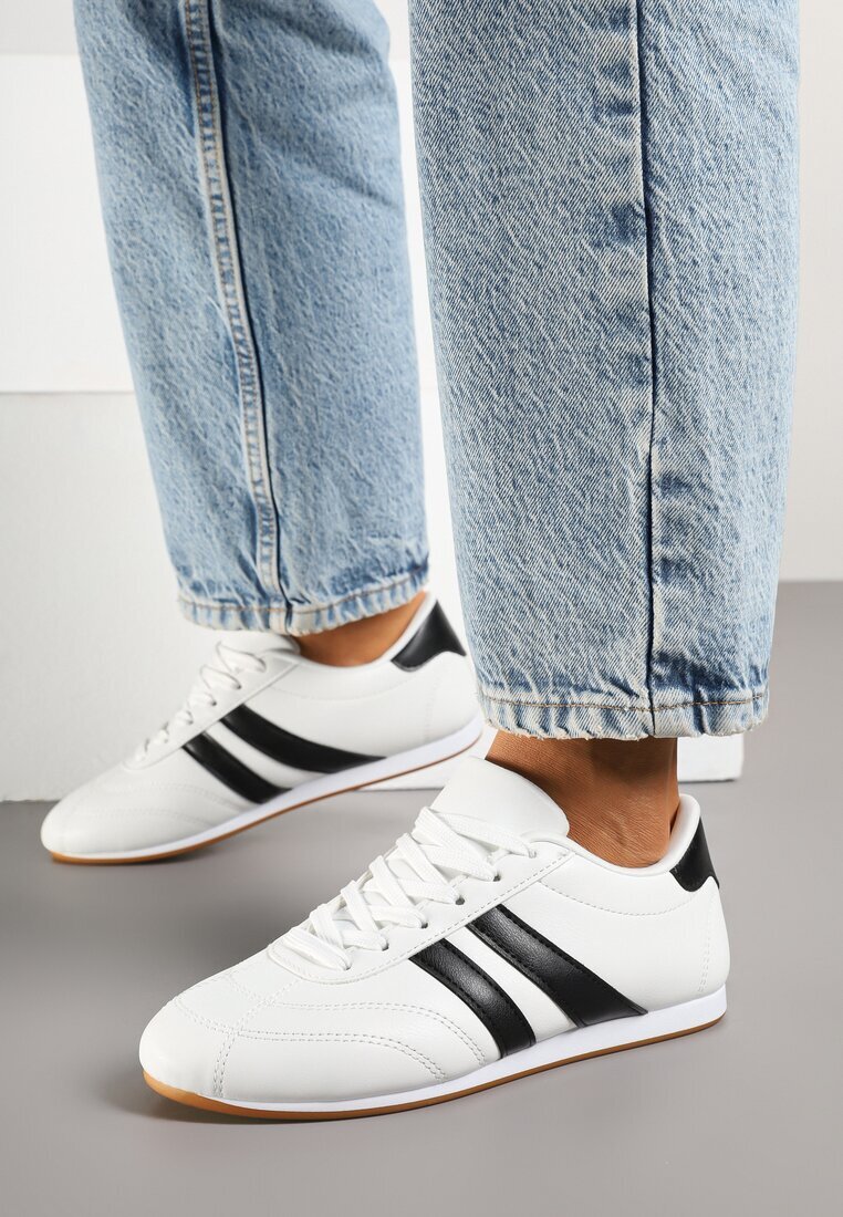  Sneakers Albi-Negri Cu șireturi Stil Tenis Liavessa
