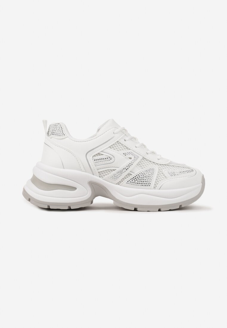  Sneakers Albi pe Talpă din Spumă Decorați cu Zirconii Raviel
