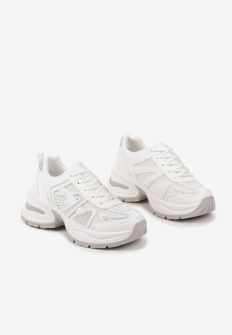  Sneakers Albi pe Talpă din Spumă Decorați cu Zirconii Raviel