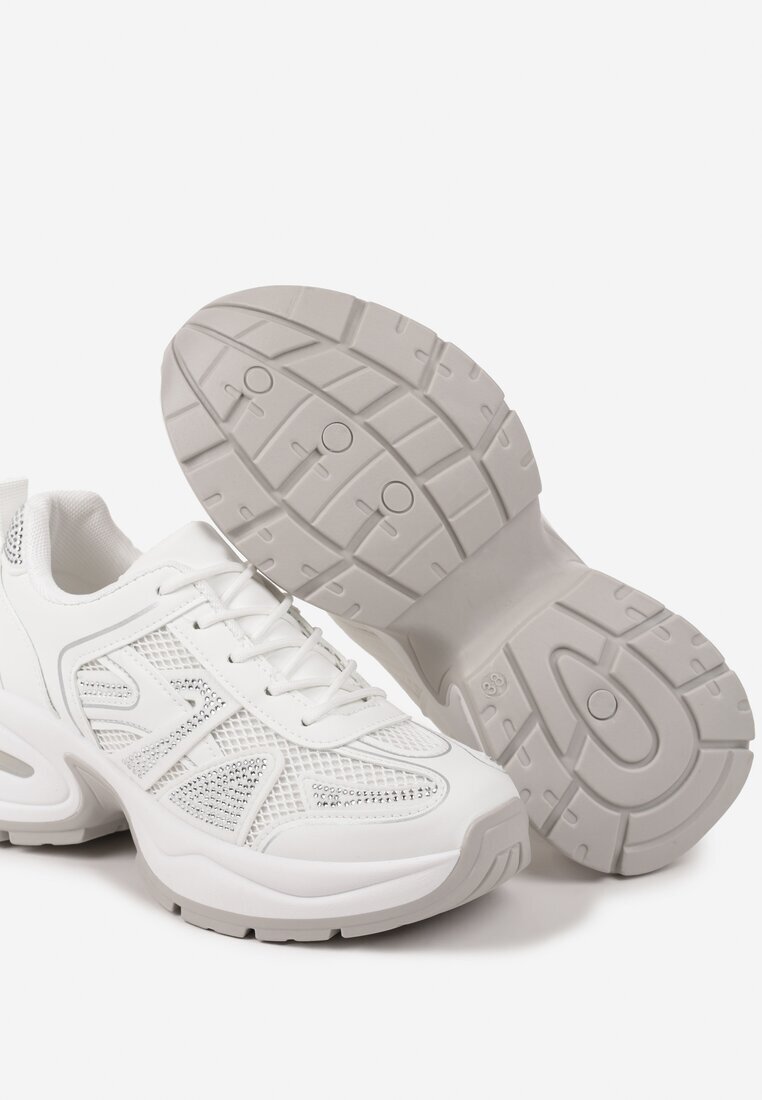  Sneakers Albi pe Talpă din Spumă Decorați cu Zirconii Raviel