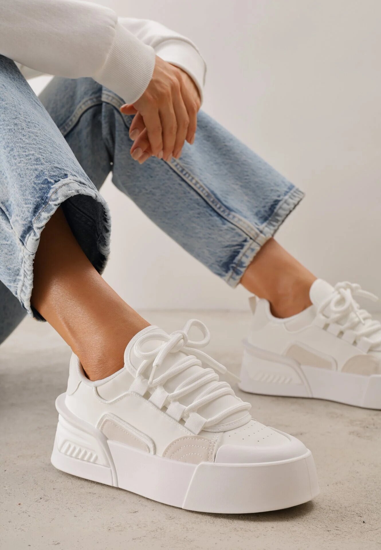 Sneakers Albi tip teniși pe talpă groasă Albi
