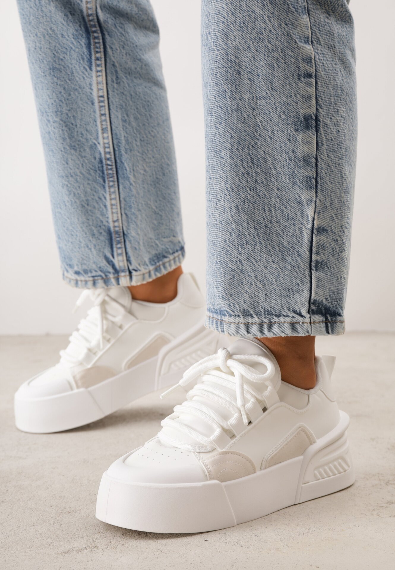  Sneakers Albi tip teniși pe talpă groasă Albi