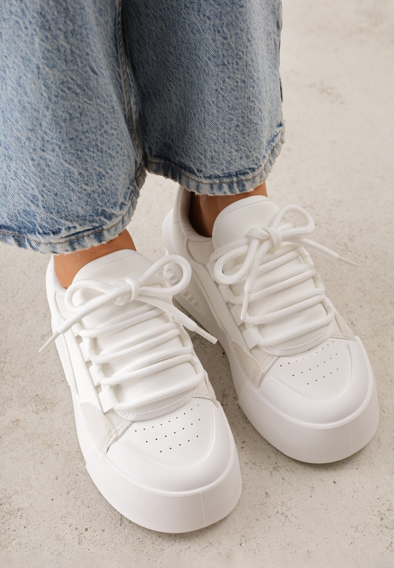  Sneakers Albi tip teniși pe talpă groasă Albi