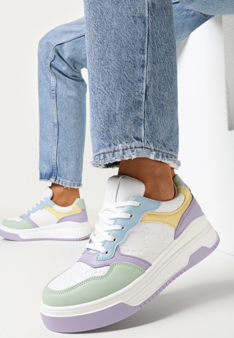  Sneakers Albi-Violeți cu Talpă Groasă Lessa