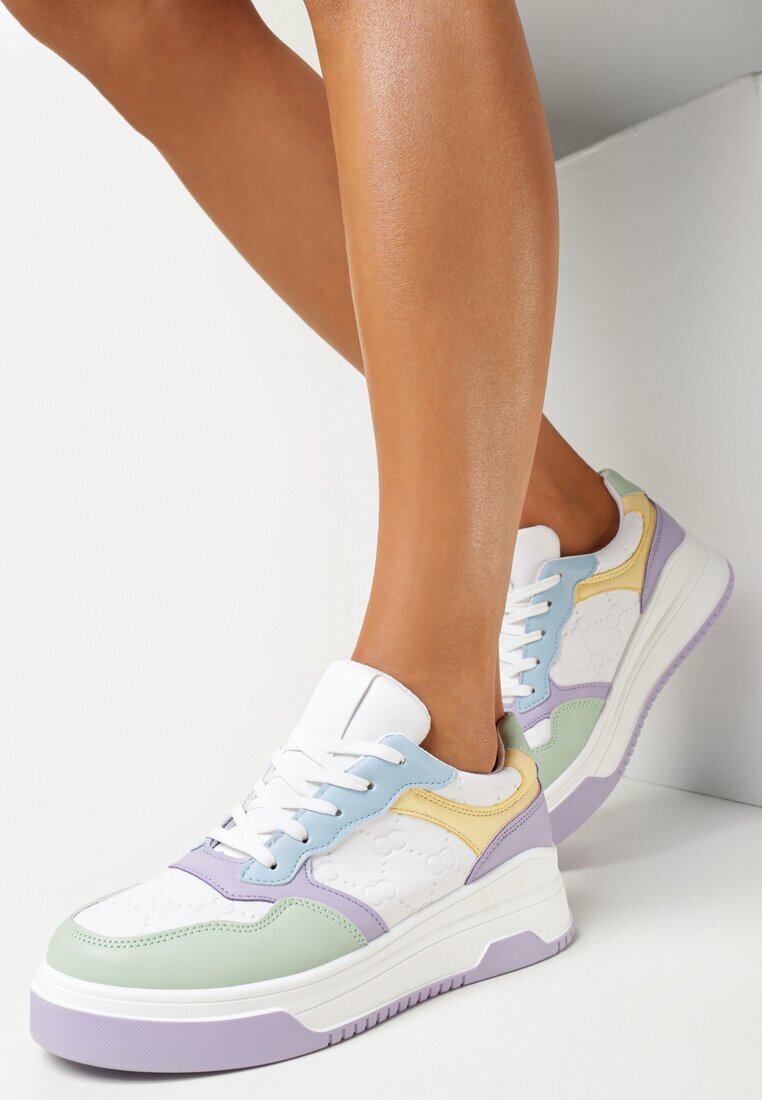  Sneakers Albi-Violeți cu Talpă Groasă Lessa
