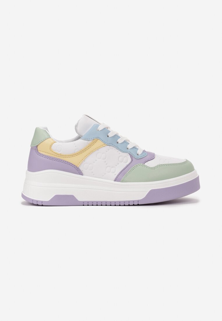  Sneakers Albi-Violeți cu Talpă Groasă Lessa