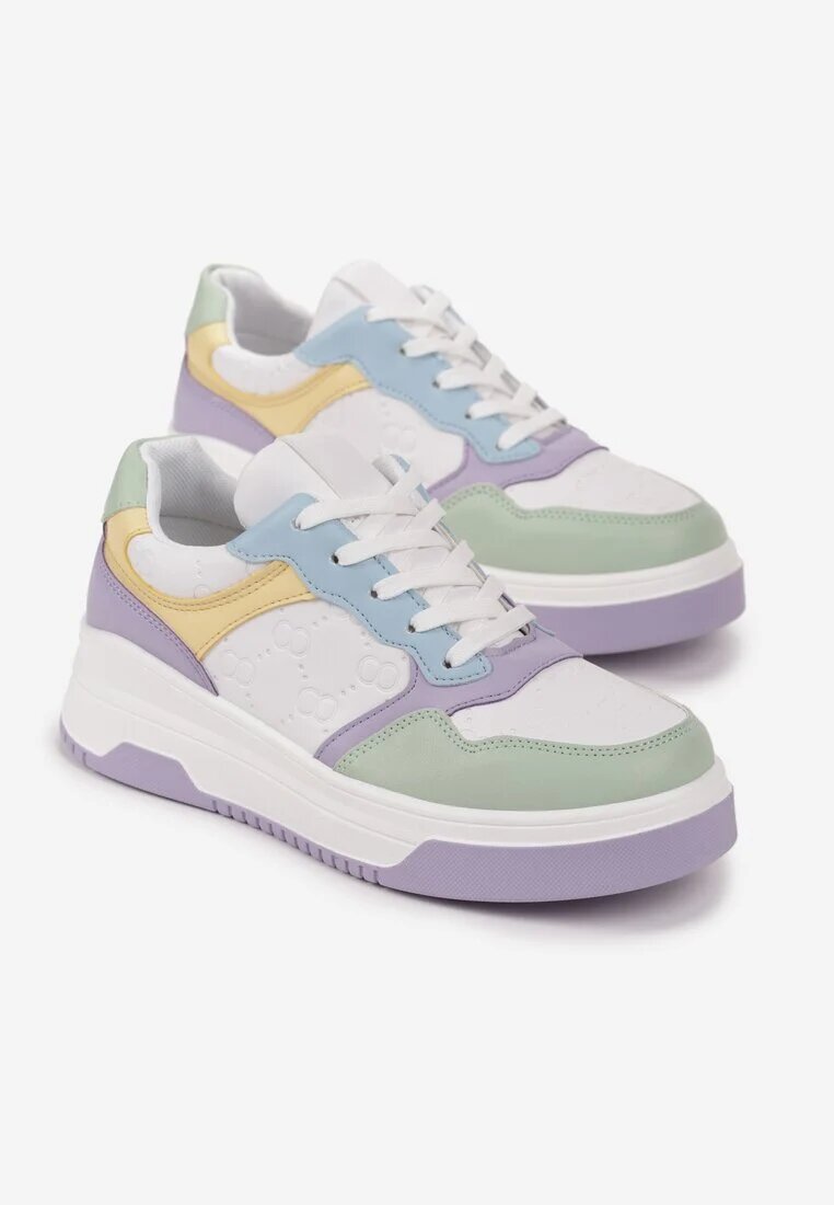  Sneakers Albi-Violeți cu Talpă Groasă Lessa