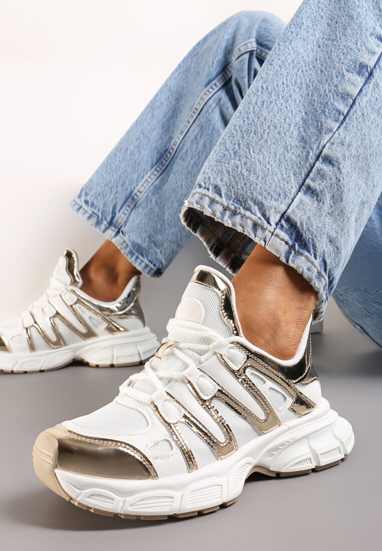  Sneakers Aurii cu Inserții Decorative și Talpă Embosată Adlenavia