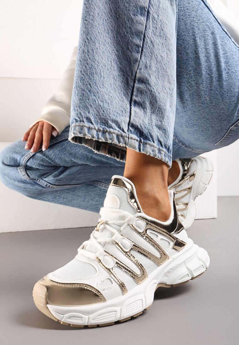  Sneakers Aurii cu Inserții Decorative și Talpă Embosată Adlenavia