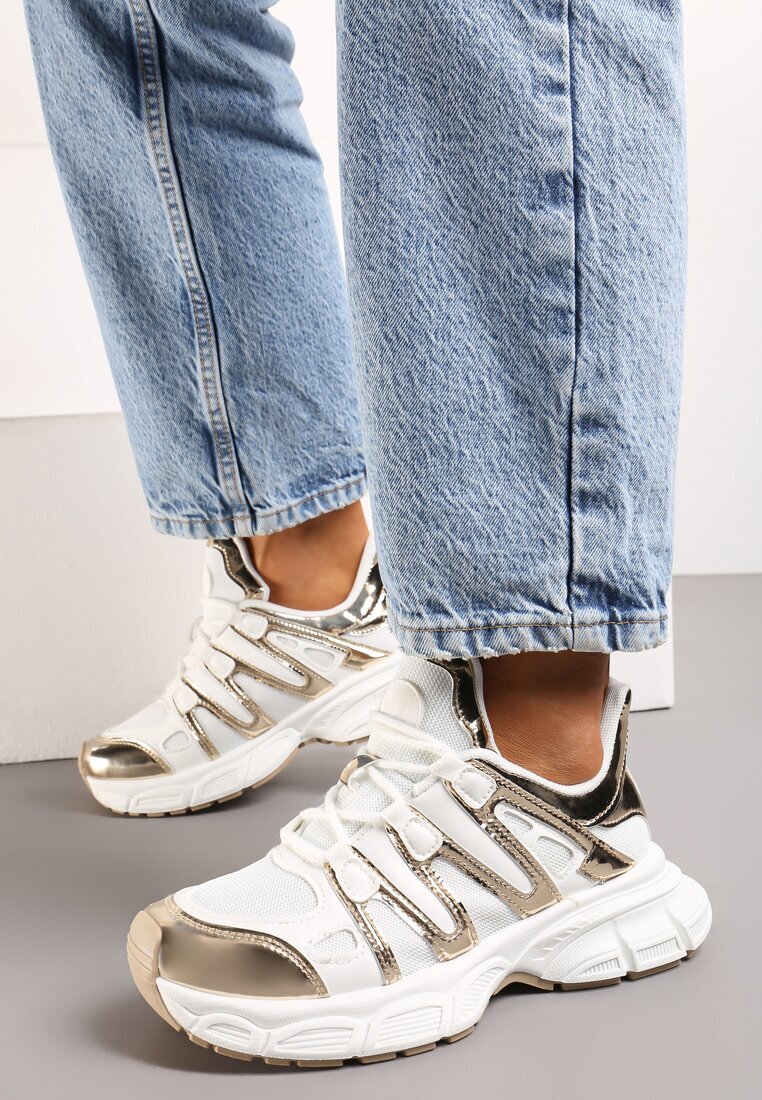  Sneakers Aurii cu Inserții Decorative și Talpă Embosată Adlenavia