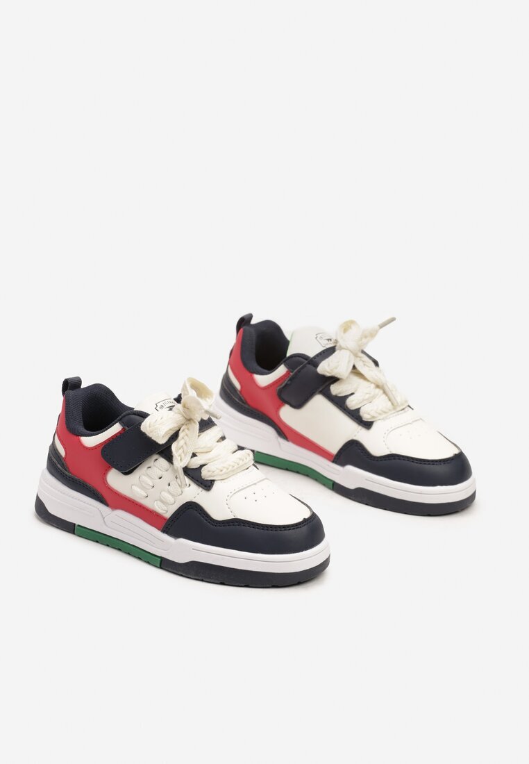  Sneakers Bej-Bleumarin cu Talpă Plată cu Inserții Colorate cu Scai Miriste