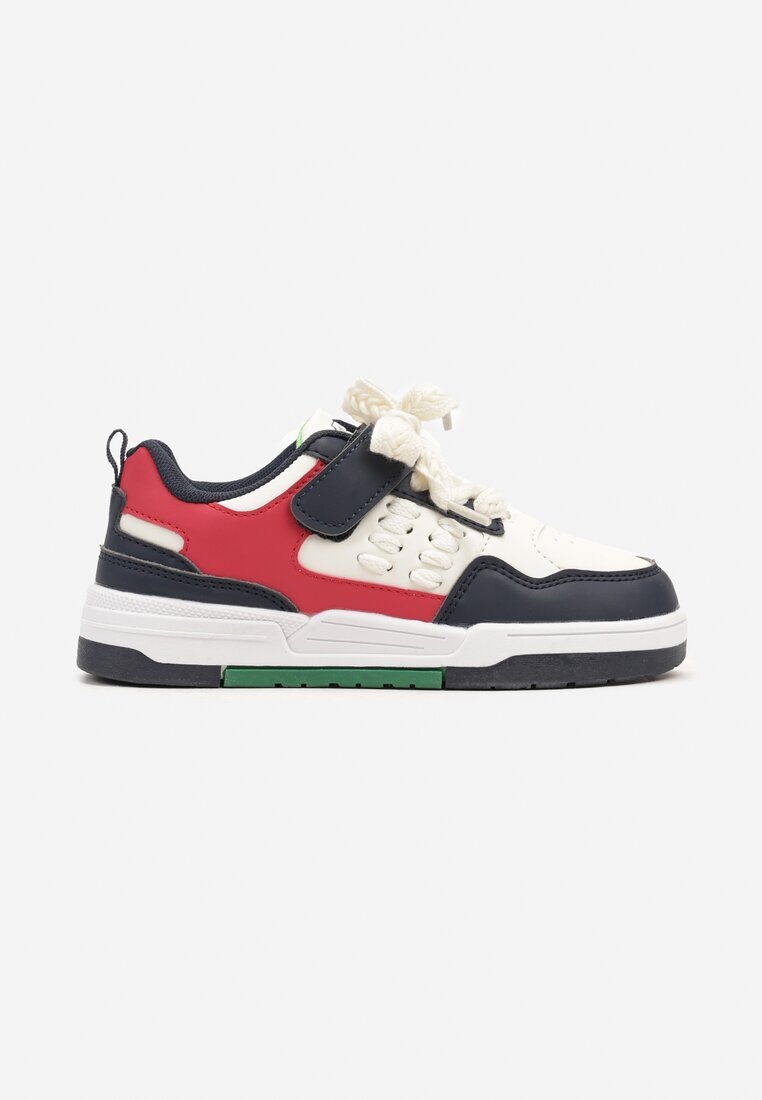  Sneakers Bej-Bleumarin cu Talpă Plată cu Inserții Colorate cu Scai Miriste