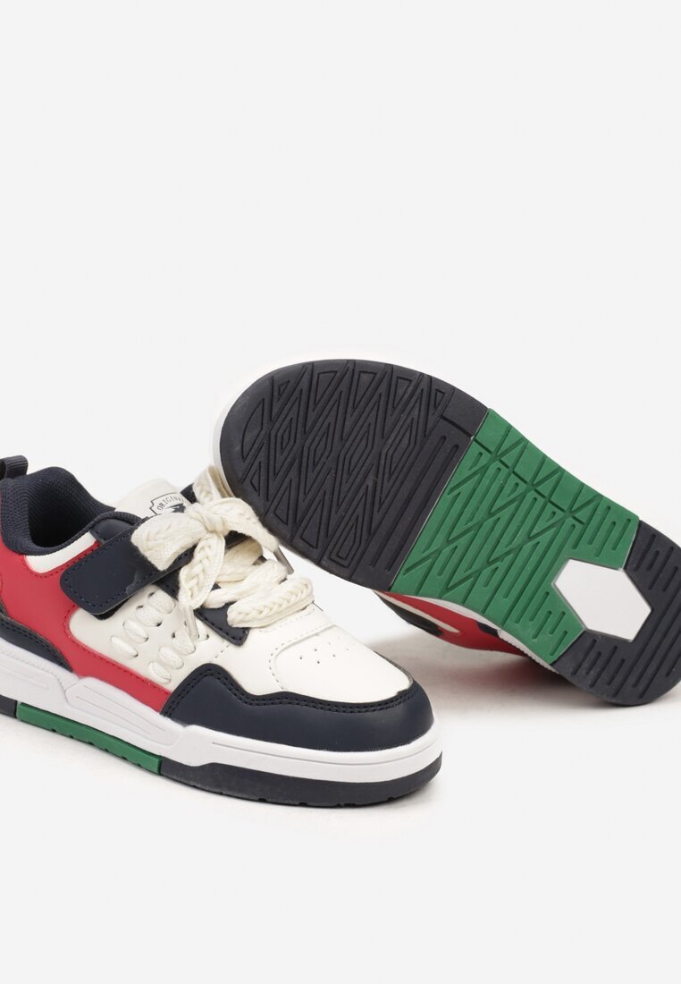  Sneakers Bej-Bleumarin cu Talpă Plată cu Inserții Colorate cu Scai Miriste