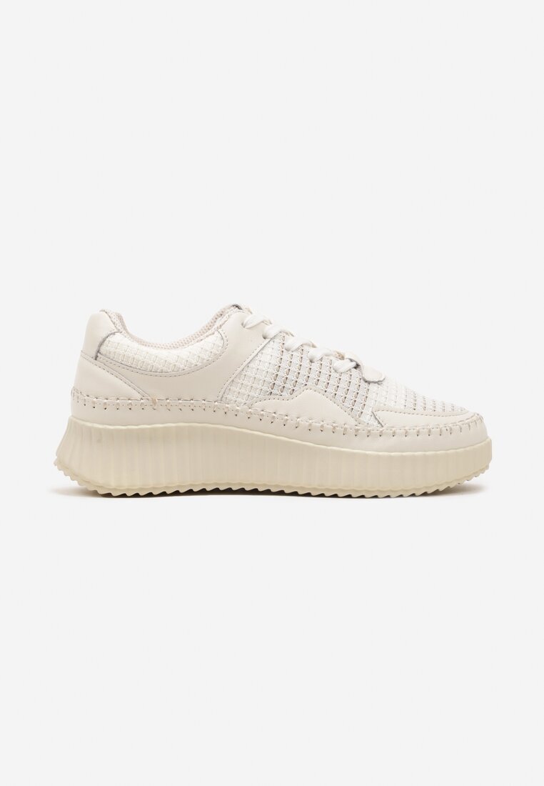  Sneakers Bej cu Cusături Decorative și Brant din Piele pe Platformă Caliora