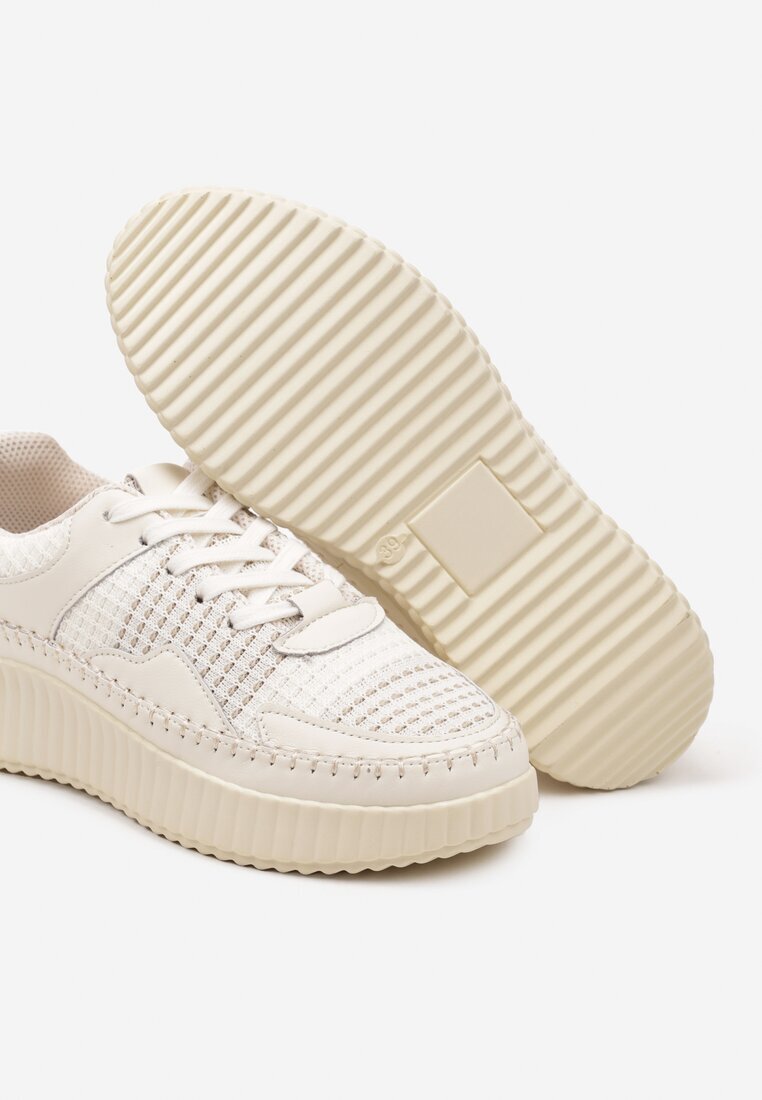  Sneakers Bej cu Cusături Decorative și Brant din Piele pe Platformă Caliora