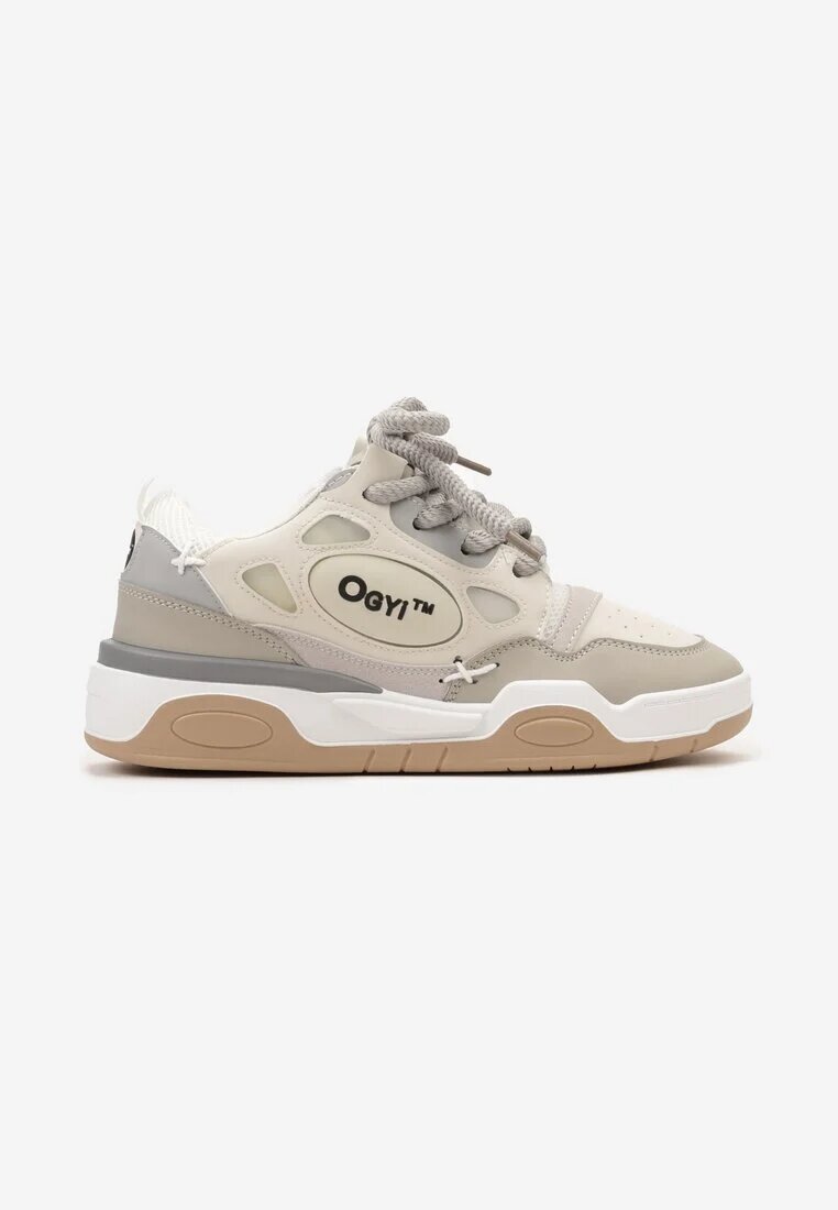  Sneakers Bej cu Șireturi Late și Inserții Decorative Zoisite
