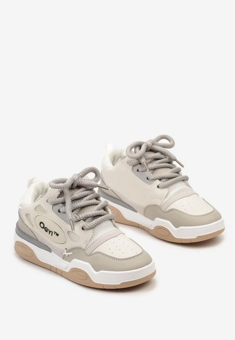  Sneakers Bej cu Șireturi Late și Inserții Decorative Zoisite