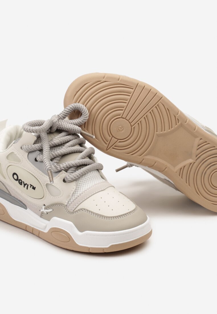  Sneakers Bej cu Șireturi Late și Inserții Decorative Zoisite