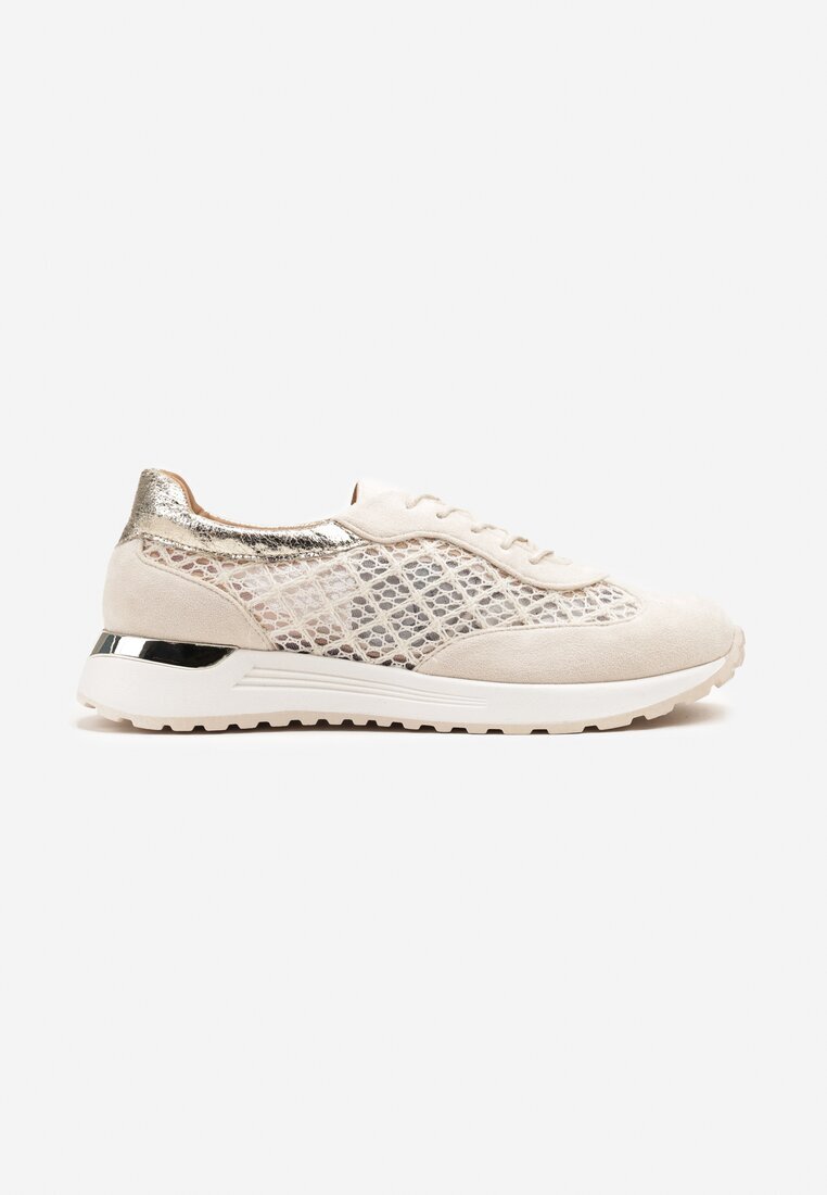  Sneakers bej cu talpă din spumă și carâmb ajurat Rineora