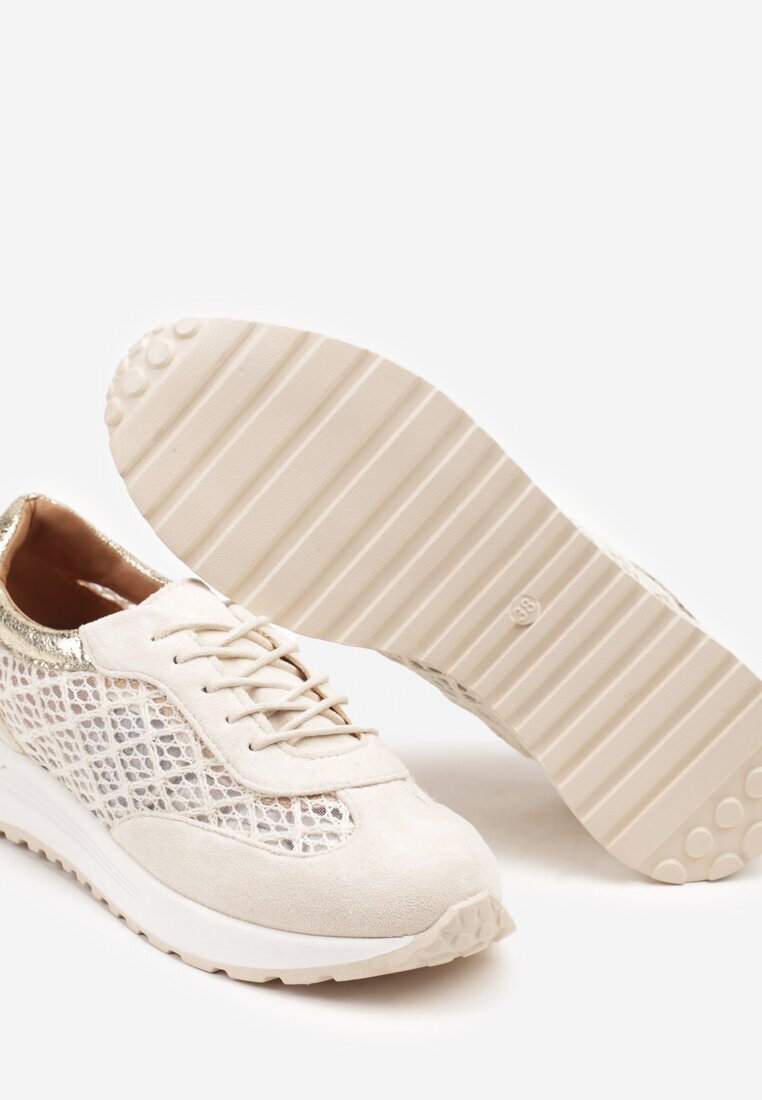  Sneakers bej cu talpă din spumă și carâmb ajurat Rineora