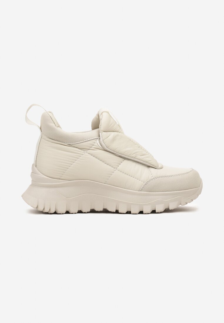  Sneakers Bej deschis cu talpă groasă cu față matlasată și cu inscripția Resisha