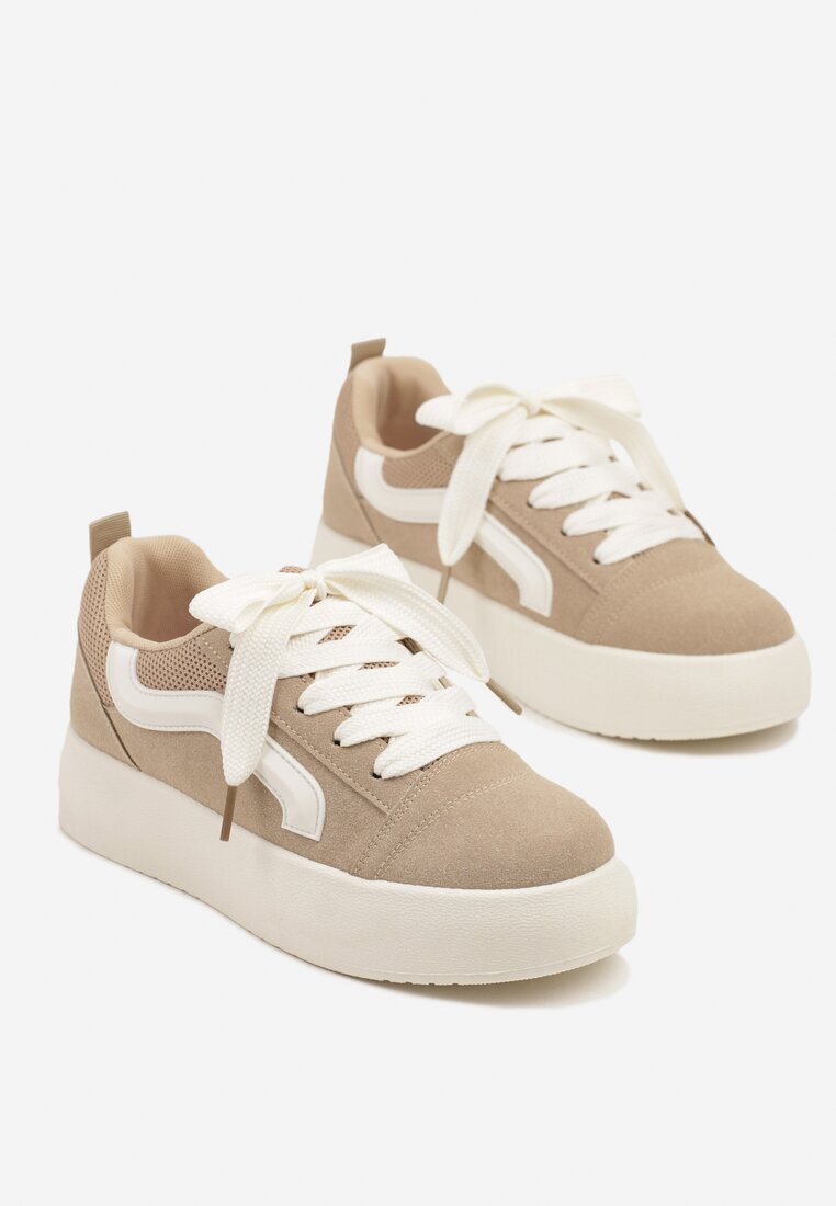  Sneakers Bej închis cu talpă groasă și bandă decorativă Kornelie