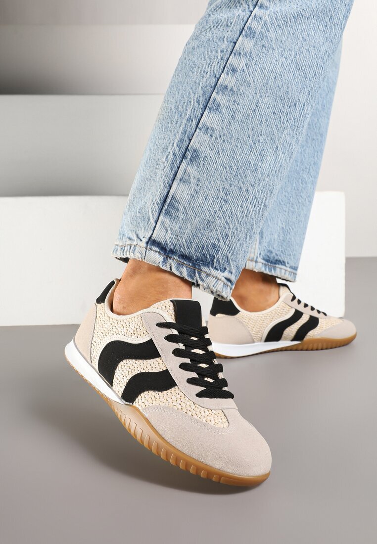  Sneakers Bej-Negru Decorați cu împletitură de rafie Wiloria
